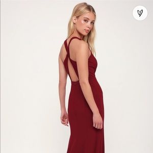 Always Be in Love Wine Red Twist-Back Maxi Dress